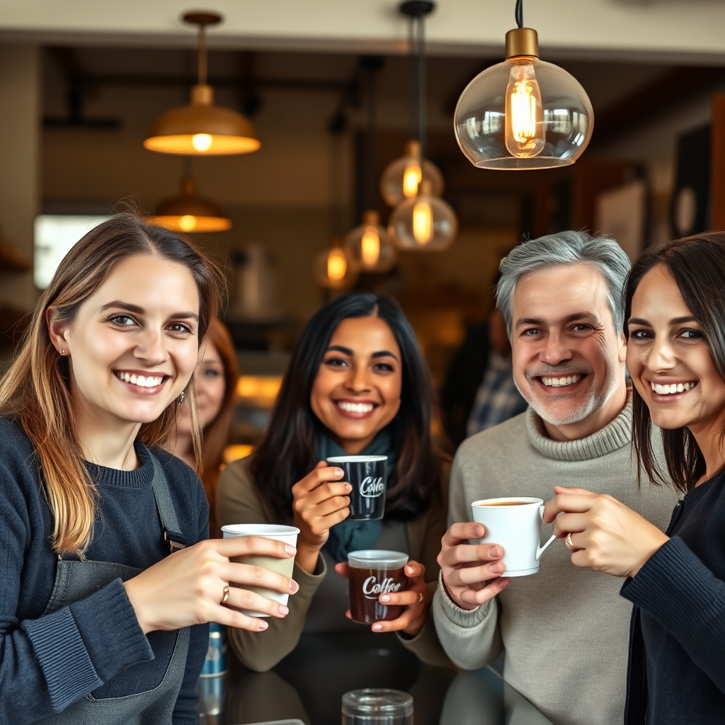 Happy customers with coffee